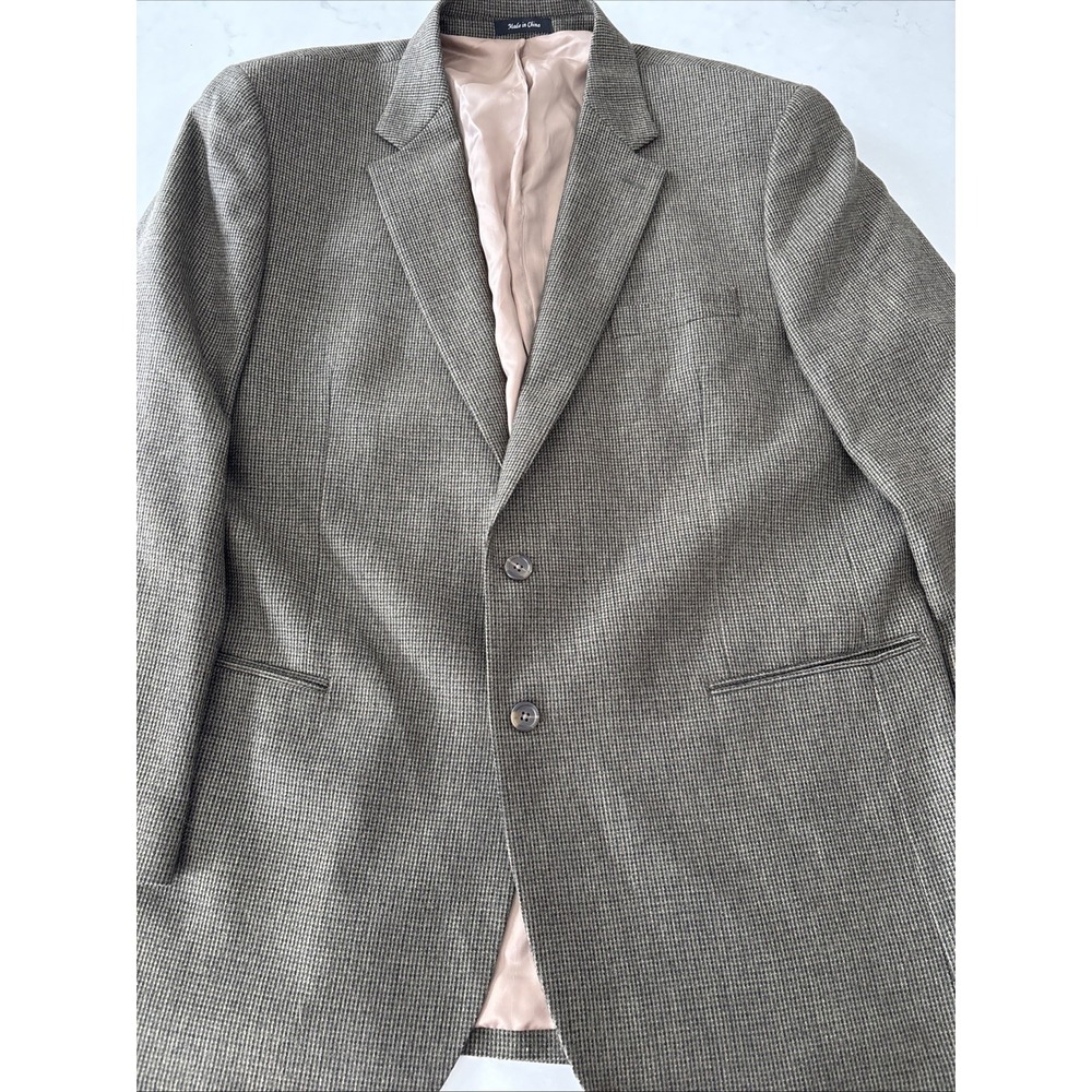Chaps Blazer Mens 48L 100% LambsWool Houndstooth‎ Sport Coat Jacket Academia